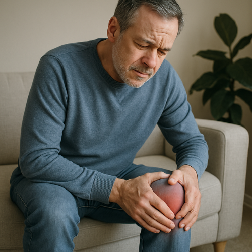 pria dengan tangan di lutut